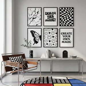 Modernes minimalistisches Schwarz-Weiß-Leinwand-Wandkunst-Set für gemütliche Wohnkultur.