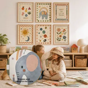Decorazione murale per cameretta con simpatico elefante, pittura a rotolo in terra di diatomee.