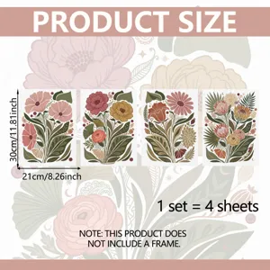 Boheemse bloemige kunstprints set van 4 botanische muurschilderijen voor slaapkamer woonkamer.