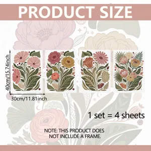 Set van 4 bohemien bloemige muurkunst posters botanische prints voor woonkamer decor 40x30cm