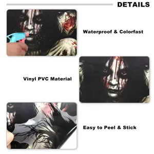 Halloween ghost wall sticker detail showing waterproof vinyl PVC and easy peel stick.