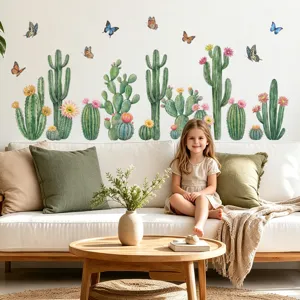 Watercolor Cactussen Vlinder Muursticker Verwijderbaar Planten Muurstickers voor Woonkamer
