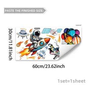 Space astronaut rocket wall stickers cartoon planet decals for kids bedroom home decor