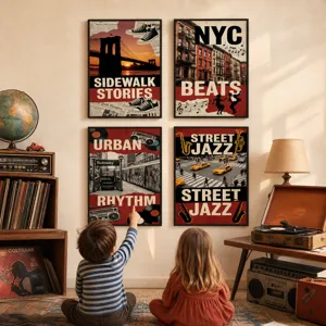 Vintage New York citta jazz arte murale stampe set di quattro retro manifesti urbani soggiorno