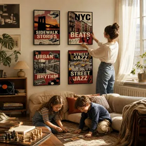 Retro paesaggio urbano pittura arte decorativa poster murale set per decorazione d'interni
