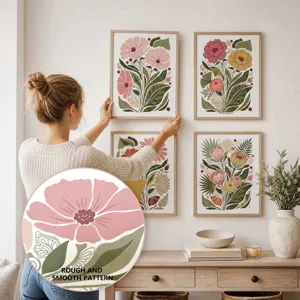 Boheemse bloemrijke wandkunst canvas scroll voor woonkamer en huisdecoratie set van 4