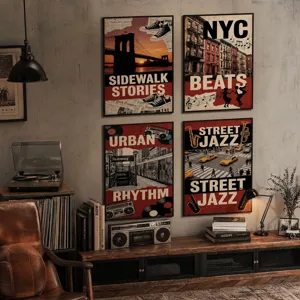 Set di poster d'arte murale urbana retrò, tela in stile jazz di New York vintage per soggiorno