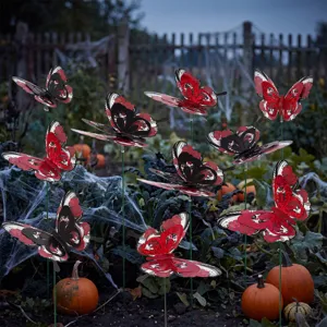 Halloween vlinder tuinzetels, rode en zwarte glitter decoratie voor buiten in tuin.