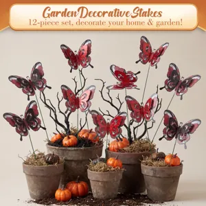 Halloween decoratieve tuinstaken 12-delige set met vlinders en pompoenen voor buiten.
