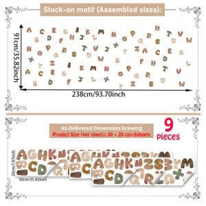 Boheemse alfabet muurstickers voor kinderkamer decoratie, zelfklevende afneembare stickers.