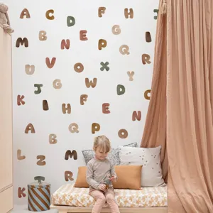 Boheemse aquarel alfabet muurstickers voor kinderkamer, zelfklevende decoratie.