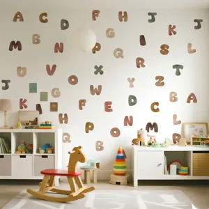 Bohemian DIY alfabet muurstickers, aardetinten letters voor decoratie van de kinderkamer.