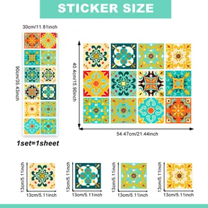 Pegatinas de azulejos metálicos coloridos retro juego de 12 para decoración de cocina.