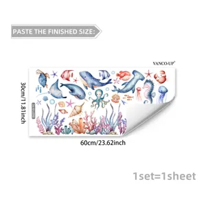 Adhesivo de pared mundo oceanico acuarela pegatina estatica para ventana de vidrio set