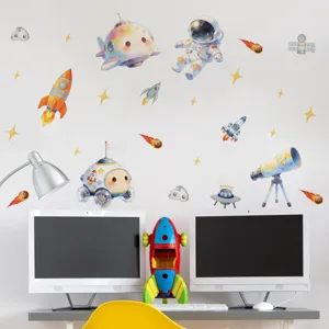 Cartoon astronaut and planet wall stickers for kids room bedroom decor self-adhesive decal.