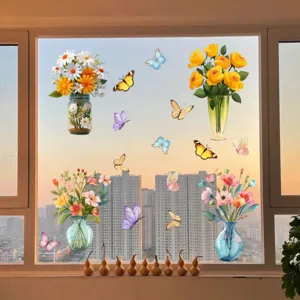 Colorful floral butterfly window stickers static cling glass decals for home decor detail view