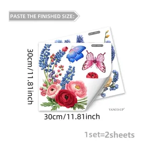Colorful floral butterfly static window stickers, double-sided visible glass decals for home decor.