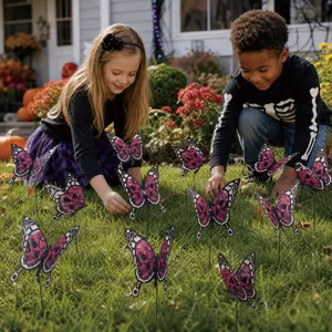 Halloween butterfly garden stakes with skull pattern, yard decor stakes for outdoor party