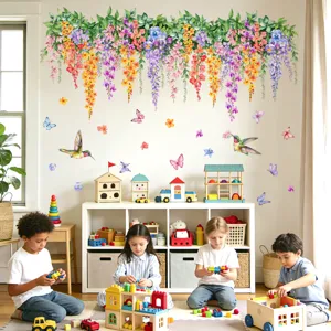 Bunte Florale Ranke Schmetterling Wandtattoo Abnehmbare Vinyl Blumen Pflanzen Wandaufkleber Für Kinderzimmer Zuhause Deko