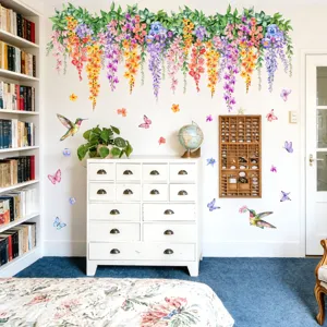Bunte Blumenranken Wandaufkleber Detailansicht für die schöne Kinderzimmer Wanddekoration.