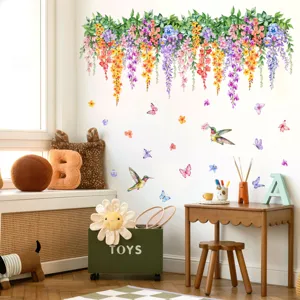 Farbenfroher Blumenranke Schmetterling Wandaufkleber fur Kinderzimmer und Heimdeko.