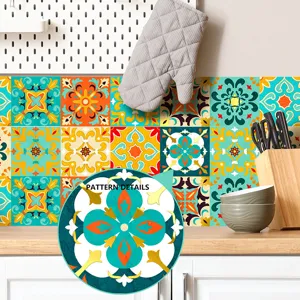 Adhesivos de azulejos retro coloridos estampados en caliente para cocina, 12 piezas.