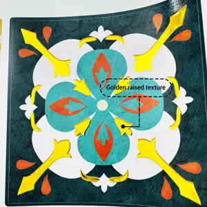 Retro colorido patron dorado pegatina azulejo pared decoracion detalle 12pcs set cocina