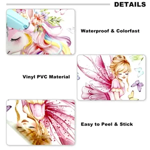 Vue rapprochée détaillée d'autocollant mural licorne étanche en vinyle facile à peler et coller.