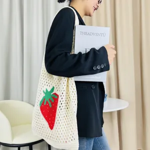 Strick Erdbeere Tote Bag Ajour Strandtasche Sommer lässige Strick Handtasche Damen