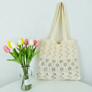 Minimalistisch Polyester Gestrickt Tote Bag Für Damen Ausgehöhlt Geflochten Strand Häkeln Schulter Handtasche Alltag Lässig Einkaufstasche