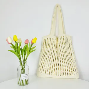 Damen Ausschnitt Gestrickt Umhängetasche Einfarbig Häkeln Tragetasche Handgemacht Gewebt Strandtasche Casual Große Handtasche