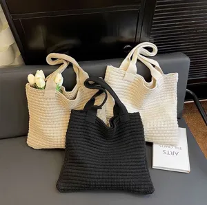 Borsa tote in maglia elegante borsa a spalla casual grande capacità borsa a mano estetica.