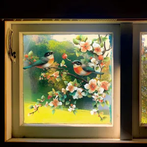 Film pour fenêtre statique avec un beau design d'oiseaux et de branches pour le verre.