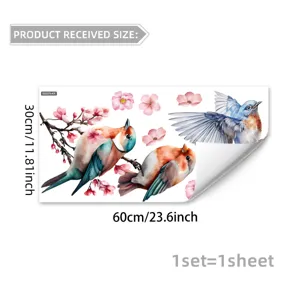 Sticker mural vitre oiseau aquarelle branche d'arbre autocollant statique 1 feuille