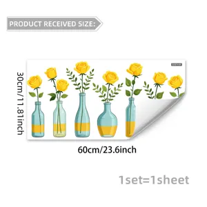 Yellow rose glass vase wall sticker static window decal home decor removable sticker sheet