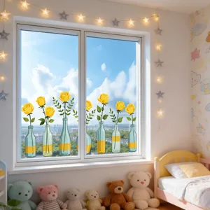 Details of the yellow rose glass window sticker, removable static sticker for home decor.