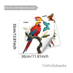 Autocollant fenetre perroquet papillon adhesif verre statique branche florale murale 2pcs