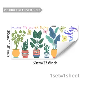 Colorful potted plants and butterflies wall sticker, removable glass window sticker for home decor.