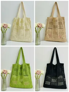 Einfache Strick Shopper Tasche, lässige Häkel Umhängetasche für Damen Strand und Alltag.