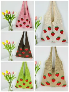 Gebreide aardbei tote bag casual grote schoudertas schattige gehaakte handtas voor vrouwen
