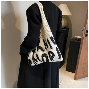Gestrickte Buchstaben Umhängetasche lässige große Kapazität Tote Handtasche für Damen