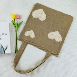 Gestreickte Tragetasche mit Herz Muster lässige Schultertasche modisches Alltagsaccessoire