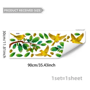 Sticker mural oiseau jaune branche d'arbre autocollant pour fenetre verre 30x90cm
