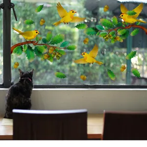 Autocollants de fenêtre statiques avec motif de branche d'arbre d'oiseau, autocollants en verre.