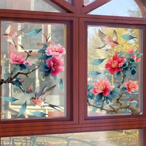 Autocollants de fenêtre de fleurs d'oiseaux style chinois autocollants en verre statique.