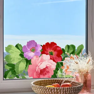 Colorful floral window static cling double sided glass sticker for home decoration