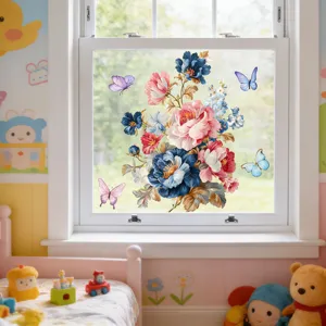 Colorful floral butterfly window sticker static cling glass decal for home decor shop showcase