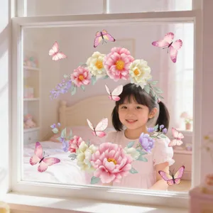 Floral butterfly static window sticker double sided removable glass decor decal.