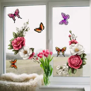 Colorful floral butterfly static window sticker removable glass sticker showcase decor