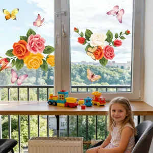 Colorful floral butterfly static window stickers removable glass stickers for home decor.